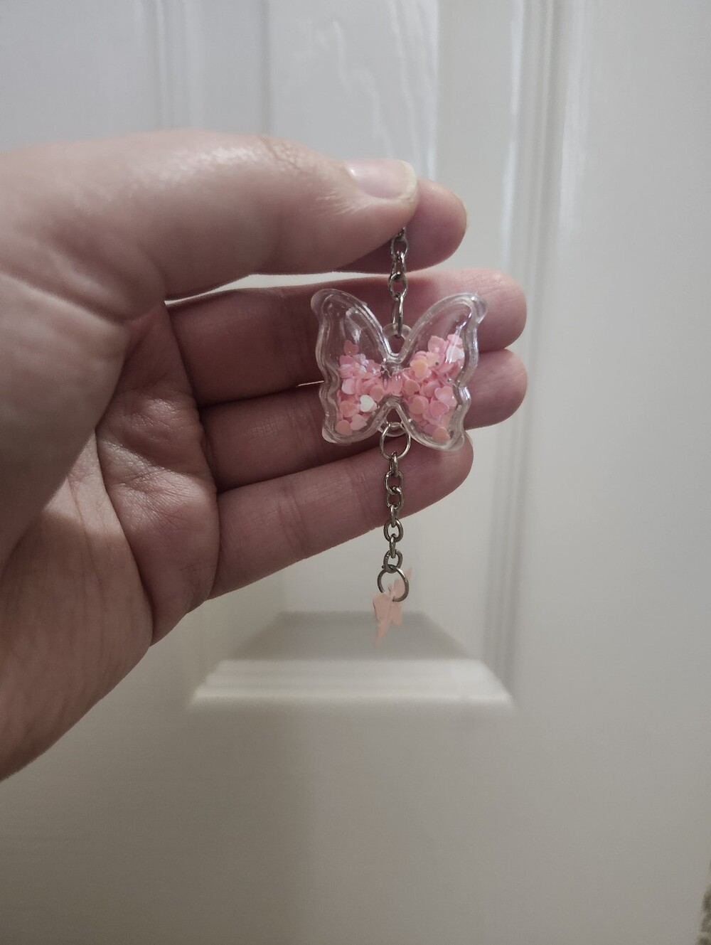 Pink Butterfly Shaker Keychain for Kids